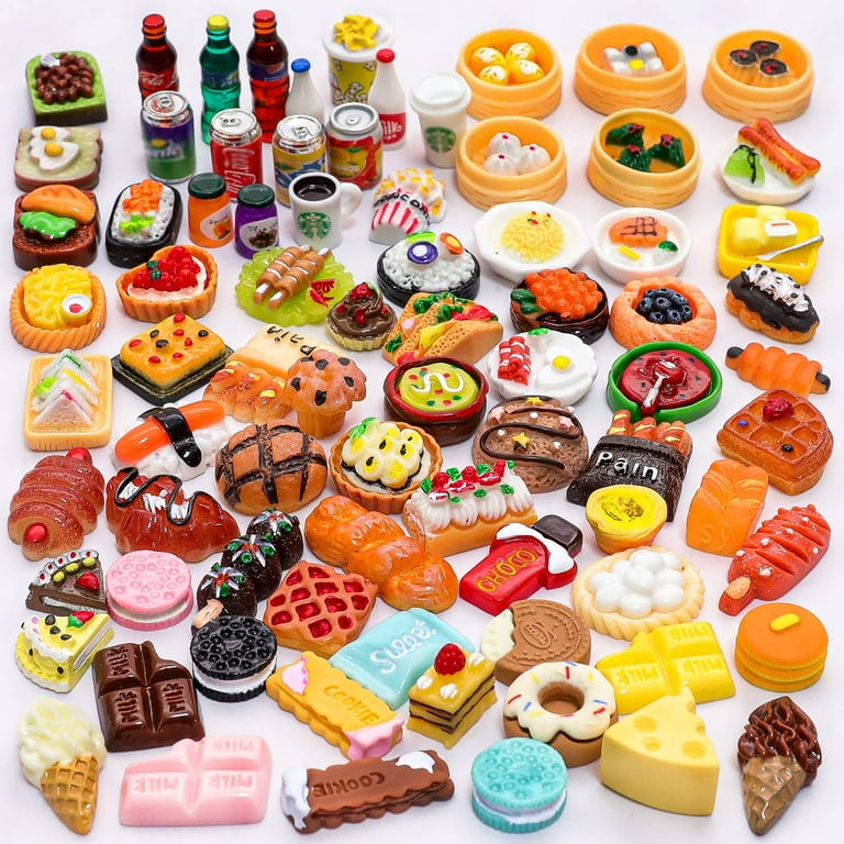 80 Pieces Miniature Food & Drink Bottle Toy Mix Pretend Dollhouse