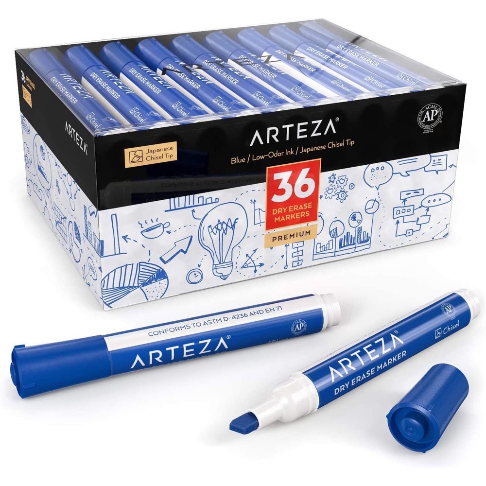 Arteza Dry Erase Markers, Chisel Tip, Blue for Back to School 36 Pack (ARTZ8555) Walmart