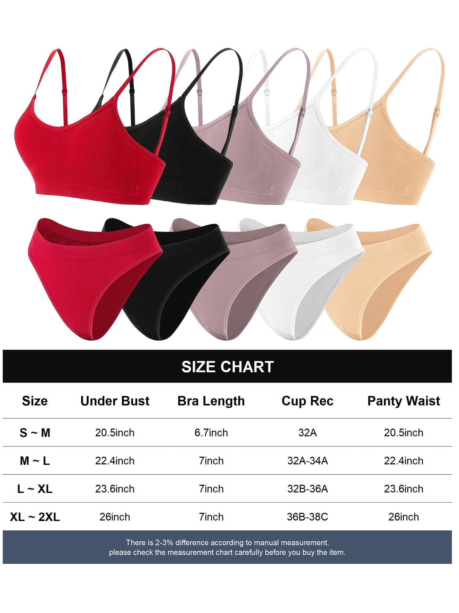 Deago Women’s Sexy Lingerie Set Seamless Ribbed Wireless Bra and Panty Set (Red, M)