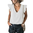 thumbnail image 2 of USSUMA Womens Summer Tops and Blouses Trendy Womens Summer Tops, Women's Tops Sleeveless Shirts Casual Solid Color Cap Sleeve V Neck Loose Shirt Blouse Tshirt Tops Female, 2 of 8