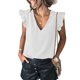 thumbnail image 2 of Blusa superior con cuello en V liso sin mangas con volantes de verano informal a la moda para mujer Pompotops  lopia998765, 2 of 9