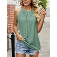 thumbnail image 3 of PULLIMORE Women's Halter Neck Tank Tops Summer Sleeveless Casual Pleated Hollow Out Blouses Tunic Tops （Green,2XL）, 3 of 8