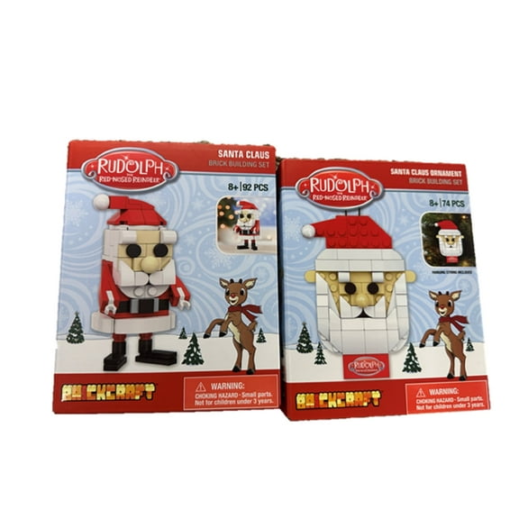 Lot of 2 Brickcraft Ornament Brick Building Kit - Santa Hanging Ornament and Santa Standing