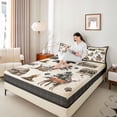 thumbnail image 3 of Castle Fairy Rustic Plaid Patchwork Wildlife Queen Sheets 4 Pieces,Cabin Bear Deer Pine Fire Paw Print Queen Sheet Sets,Brown Beige Cream,1 Fitted Sheet, 1 Flat Sheet and 2 Pillowcases, 3 of 6