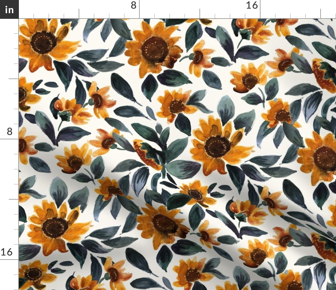 Spoonflower Fabric - Sunset Sunflowers Teal Leaves Flower Yellow Floral  Gold Summer Daisy Printed on Petal Signature Cotton Fabric by the Yard -