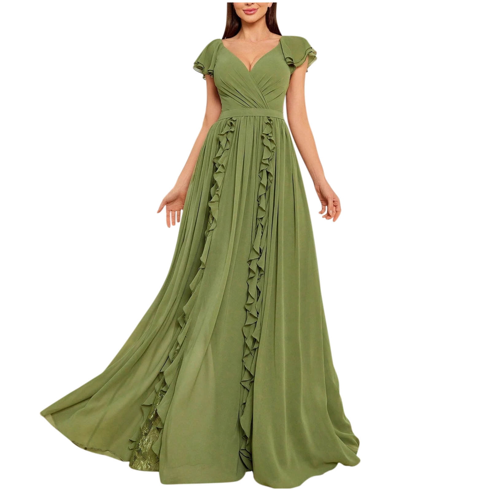 Sentmoon Plus Size Beach Dress Fashion Sleeveless V Neck Womens Sun Dress 2026 Summer Ruffle Regular Fit Casual Dresses for Women for Lounge and Relax Green S