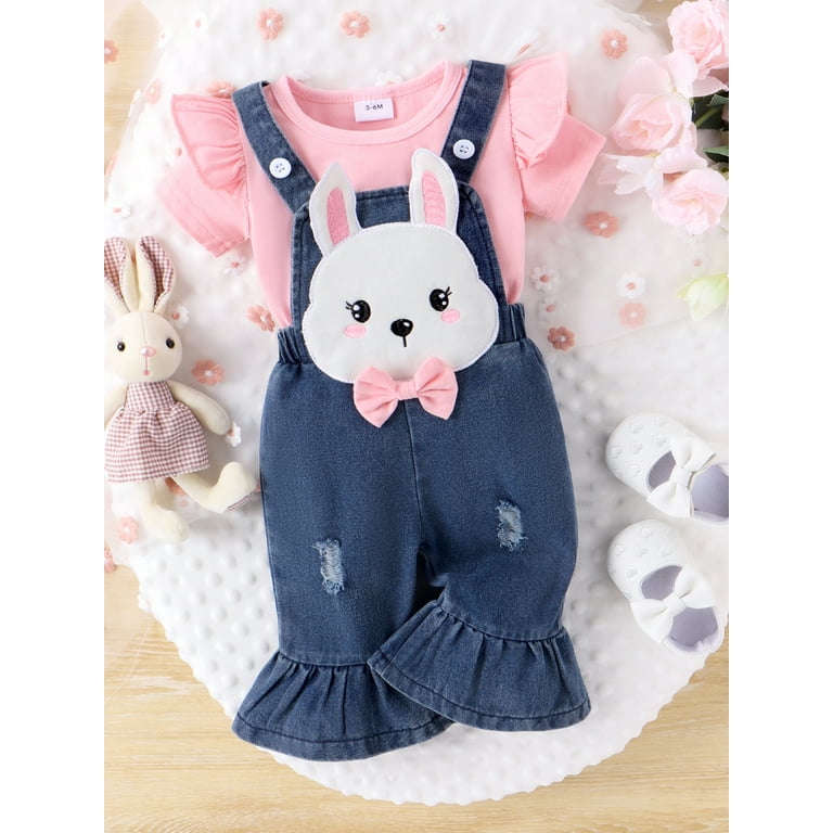 Baby Girl 2Pcs Spring Outfits Short Sleeve Ruffle Tops Denim