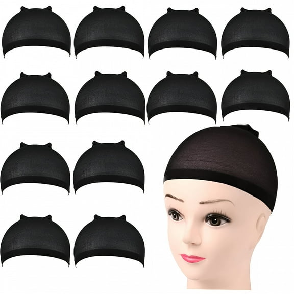 TUWAFE 12 Pcs Stocking Wig Caps,Black Nylon Stocking Caps for Wigs,Elastic Wig Caps for Women