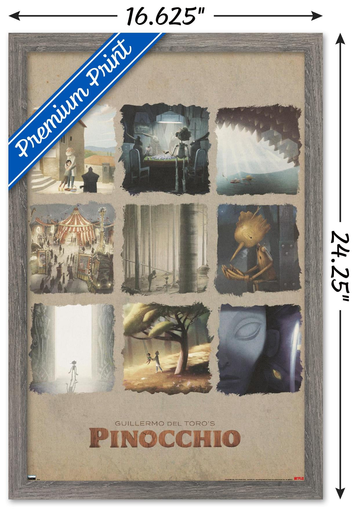Netflix Guillermo Del Toro's Pinocchio - Grid Wall Poster, 14.725" x 22.375" Framed