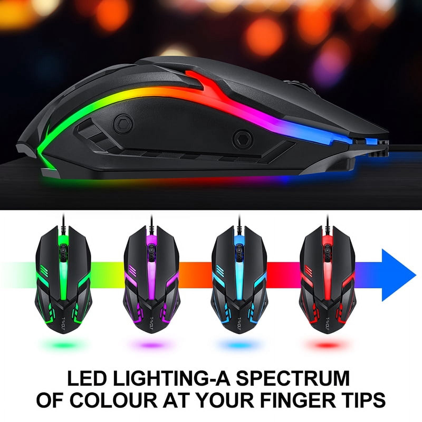 Gaming Keyboard and Mouse Combo with Headset, RGB Rainbow Backlit 104 Keys USB Wired Keyboard Mechanical Feeling, Gaming Headset with Microphone, Large Mouse Pad, for Computer Gamer Office