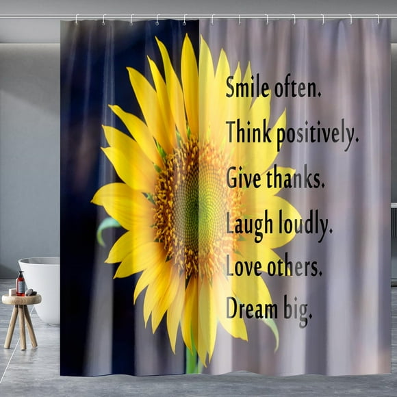 Yellow Sunflower Quote Shower Curtain - Bright Blossoming Design, Waterproof Bathtub Curtain with Hooks, 72"x72", Ideal for Adding Positivity and Cheer to Your Bathroom