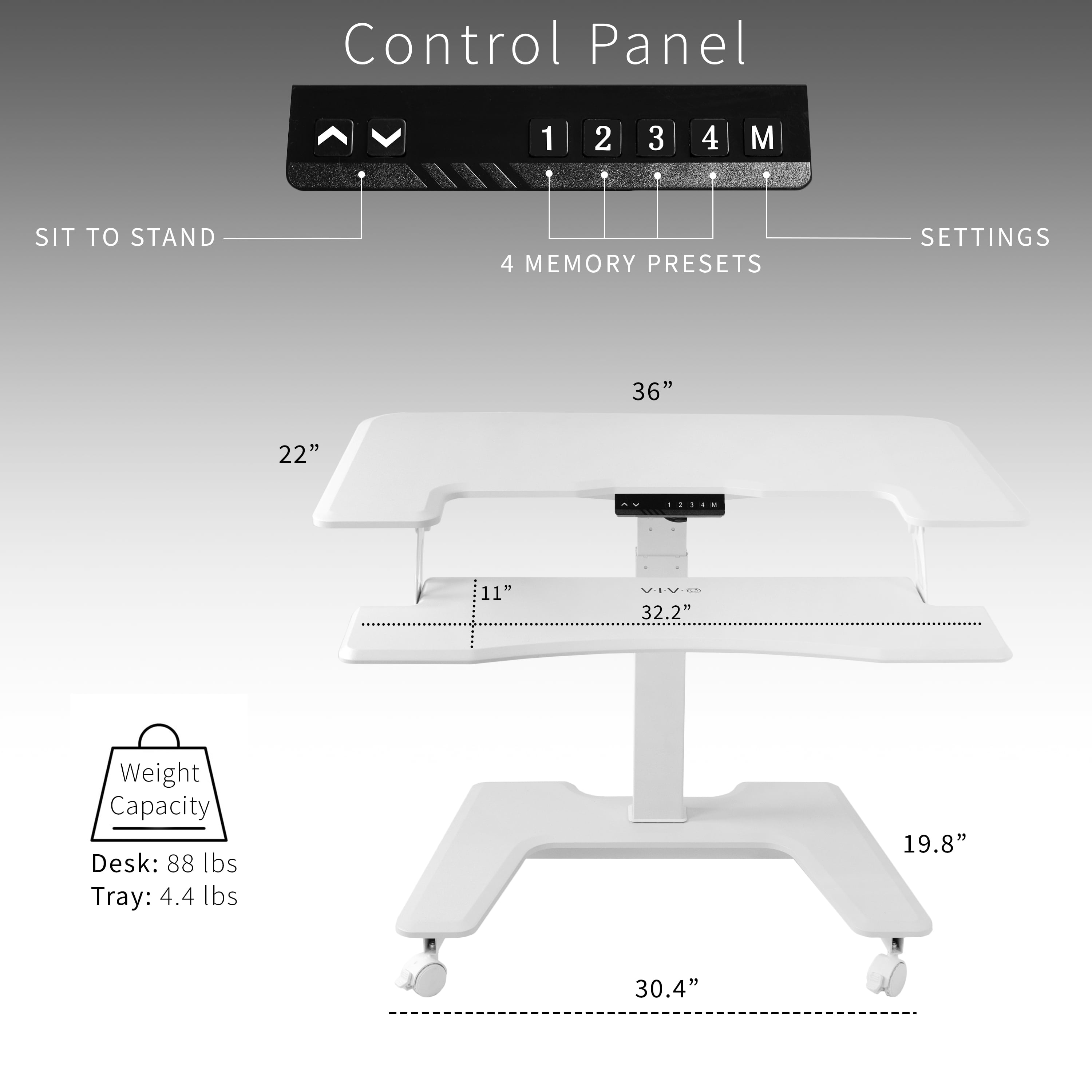 VIVO White 36" Electric Mobile Height Adjustable Two Platform Standing Desk