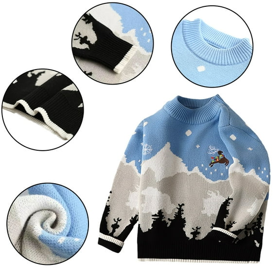 KYAIGUO Toddler Baby Kids Pullover Sweater for Boys Girls Warm Thickened Knit Round Neck Sweater Cartoon Snow Mountain Sweater Top for Infant