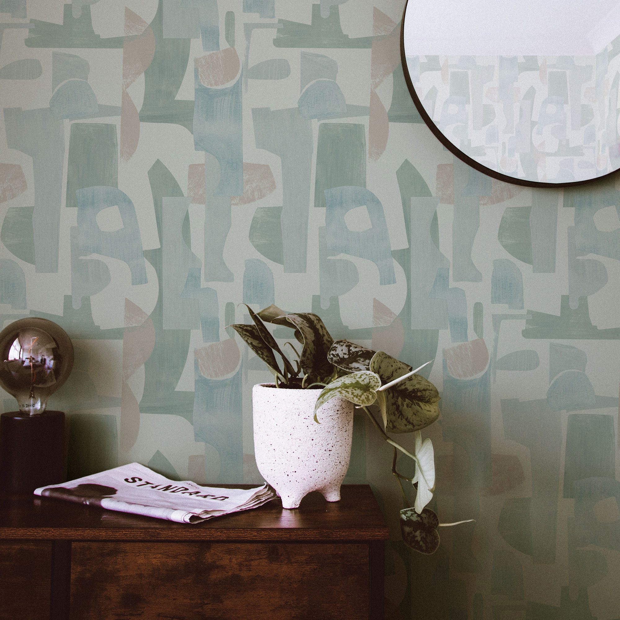Tempaper Geo Composition Sage Peel and Stick Wallpaper, 20.5" x 16.5'