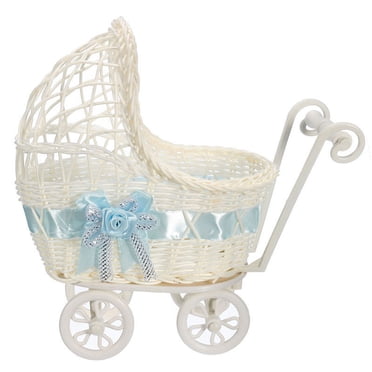 Blue Baby Shower Stroller Centerpiece - 8-inch Mesh Carriage Basket For Party Decorations