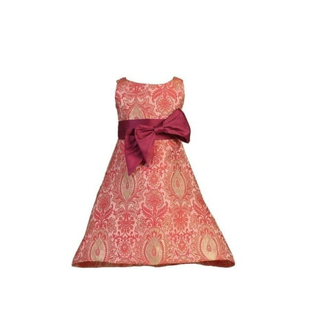 Angels Garment Toddler Girls Red Dupioni Bow Pink Brocade Dress 3T