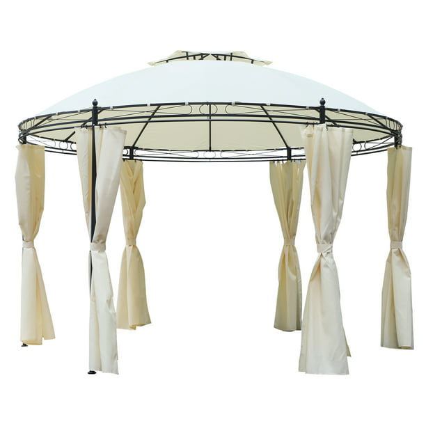 Outdoor Patio Dome Gazebo Shelter, Round Metal Gazebo With Curtains