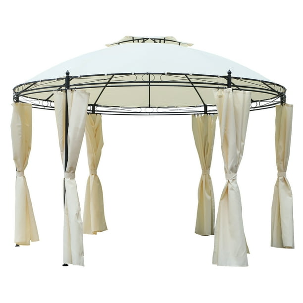 Outsunny 11 5â Steel Fabric Round Soft Top Outdoor Patio Dome Gazebo Shelter With Curtains Cream White Com Outdoor Patio Dome Gazebo Shelter, Round Metal Gazebo With Curtains