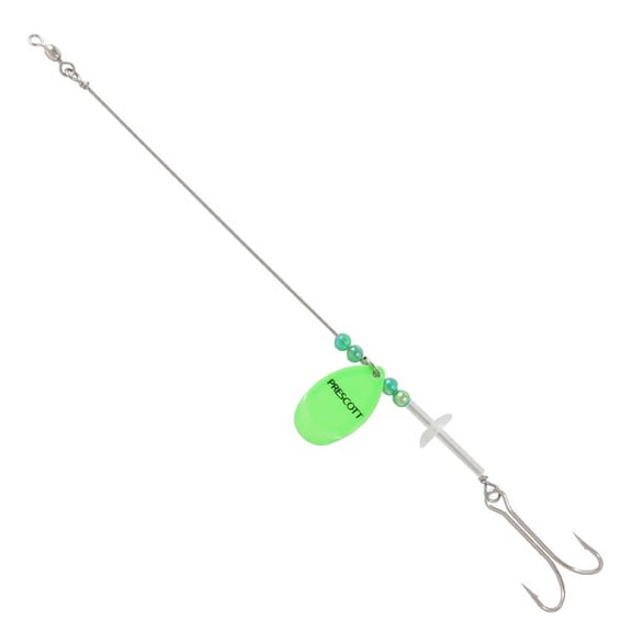 Prescott Spinner Strip-On Rig 6" Leader 1-1/4" Prescott Blade 2/0 Hook-Fluorescent Green-Glow