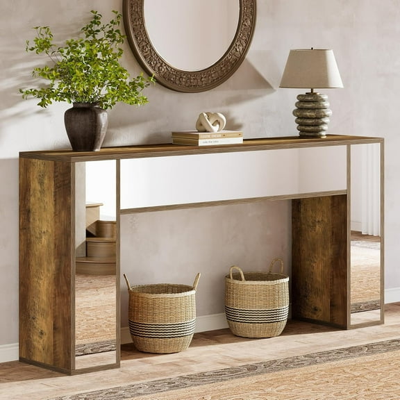 Tribesigns 63-Inch Mirrored Console Table for Entryway, Farmhouse Sofa Table Behind Couch for Living Room, Hallway, Foyer