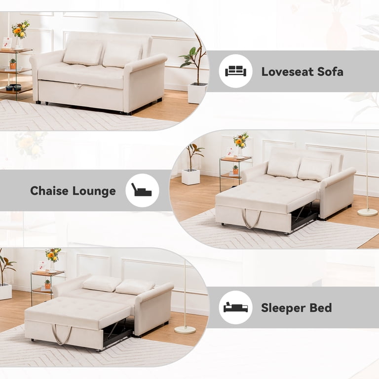 COMHOMA Convertible Sofa Bed 55'', 3-in-1 Sleeper Sofa with Pull