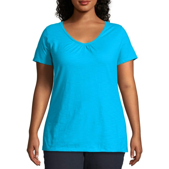 JMS by Hanes Women's Plus Size Slub Shirred V-Neck