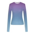 thumbnail image 4 of Luxalzxs Women's Fashion Casual Long Sleeve Gradient Color Round Neck T-Shirt Basic Y2K Tight Slim Fit Workout Yoga Shirt, 4 of 5