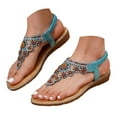 thumbnail image 1 of IUJSOY Flip Flops for Women Bohemian Rhinestone Gladiator Sandals Elastic Ankle Strap Flats Shoes, 1 of 9