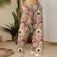 thumbnail image 4 of WTOBBY Women's Cotton Linen Floral Printed Loose Elastic Waist Ankle Pants for Summer, Casual Cropped Trousers with Drawstring, Comfortable and Stylish,Vermilion M, 4 of 4