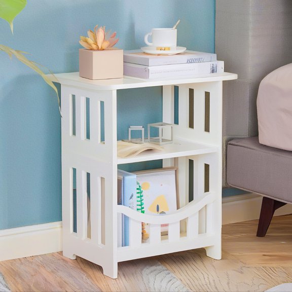 PinkSheep Bedside Table Bedroom Nightstand End Table Plant Stand Holder Storage Rack Organizer White