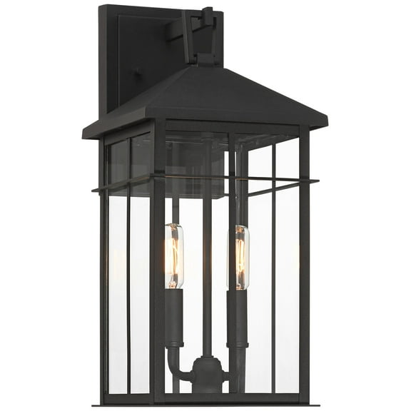 John Timberland Bernal 17 1/2" High Modern Outdoor Wall Light Fixture Mount Porch House 2-Light Sand Black Finish Glass Shade