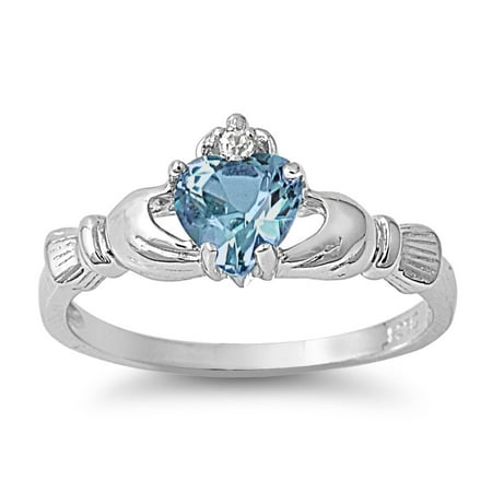 - Love Loyalty Friendship Claddagh Blue Simulated Topaz Cubic Zirconia Ring Sterling Silver 925 Size 10