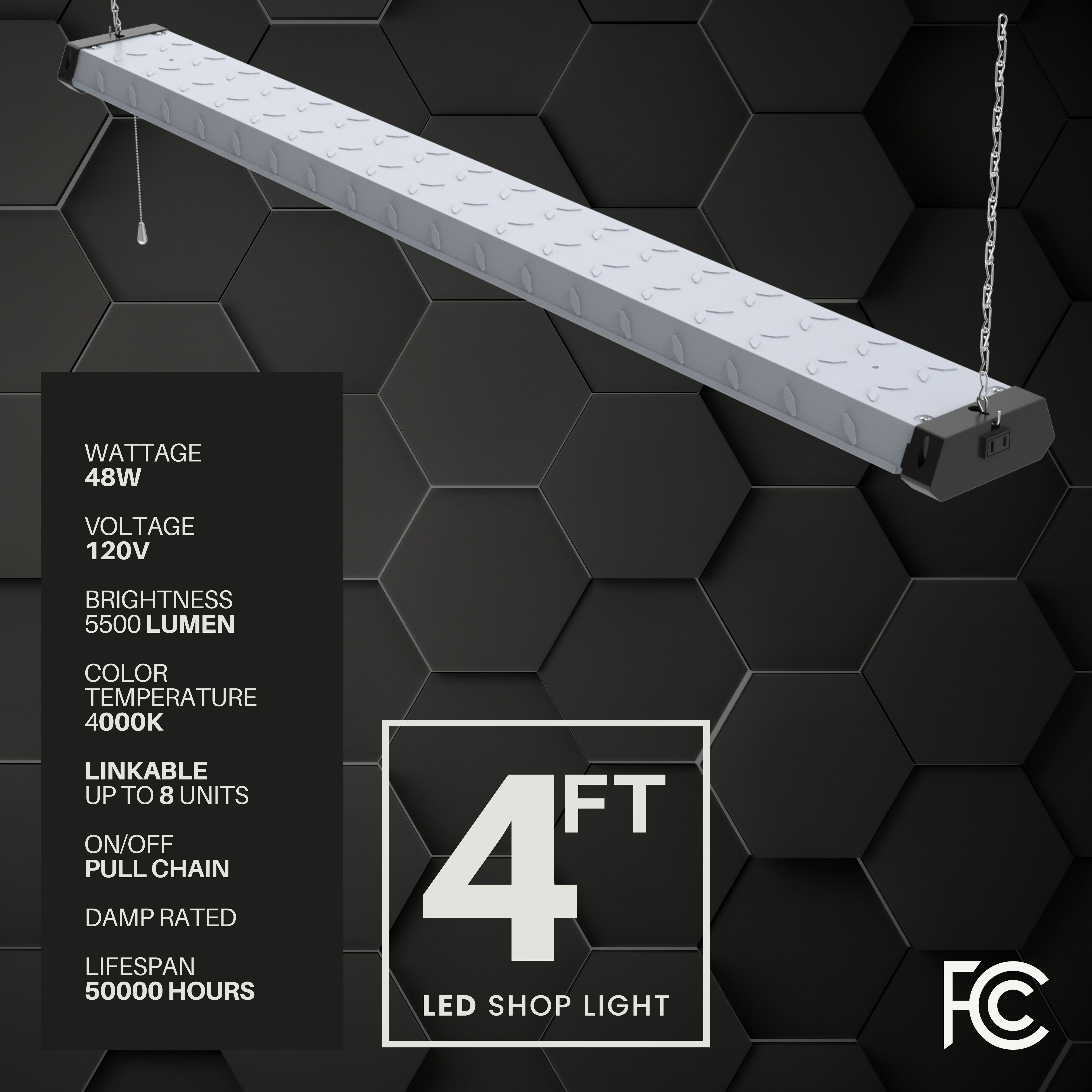 DYMOND 4’ LED Shop Light Linkable 5500lm Bright Daylight Heavy Duty Metal Frame