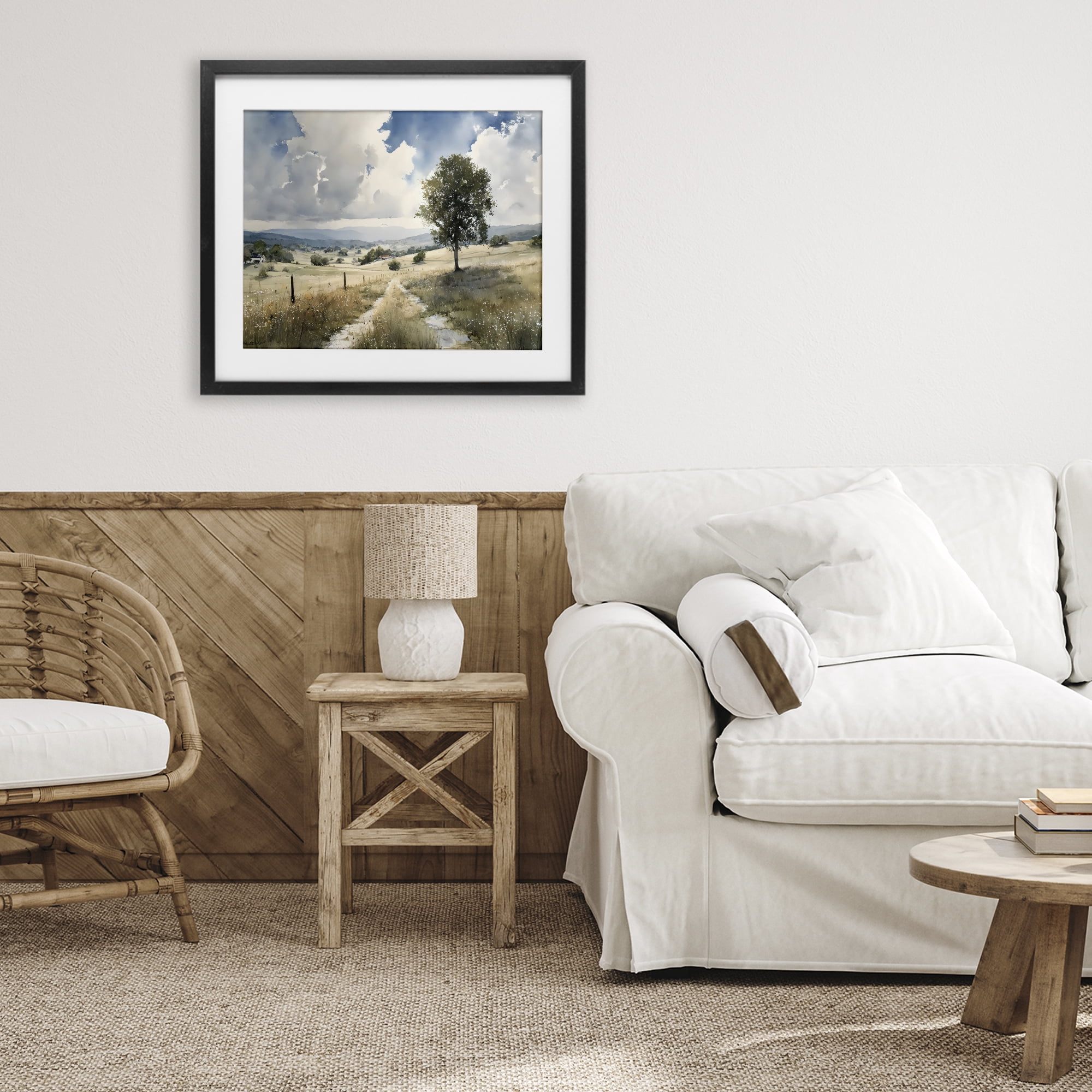 Stupell Industries Wagon Road Through Meadow Black Framed Print Under Glass, design by Franklyn Gregory