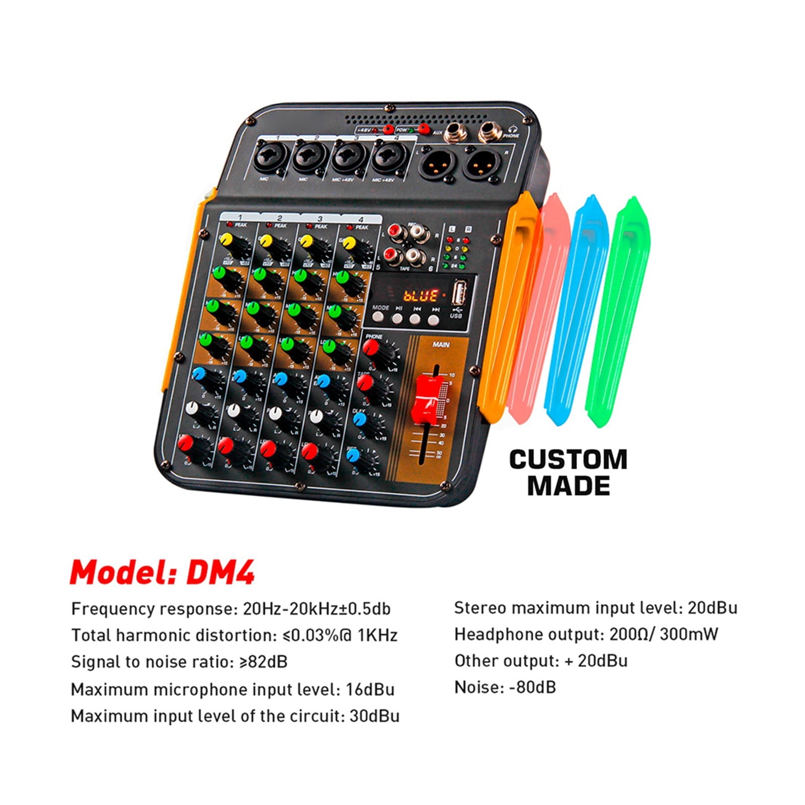 Mixer DJ Consoler 6 Channel DM4 With 48V Phantom, Bluetooth , USB To Recording , Sound Mixing Console ,Easy to Operate