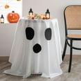 thumbnail image 4 of Halloween Tablecloth 150*300 Round Cute Ghost Pumpkin Vampire Bat Polyester Washable Table Cover for Halloween Party Decoration(White,Ghost), 4 of 8