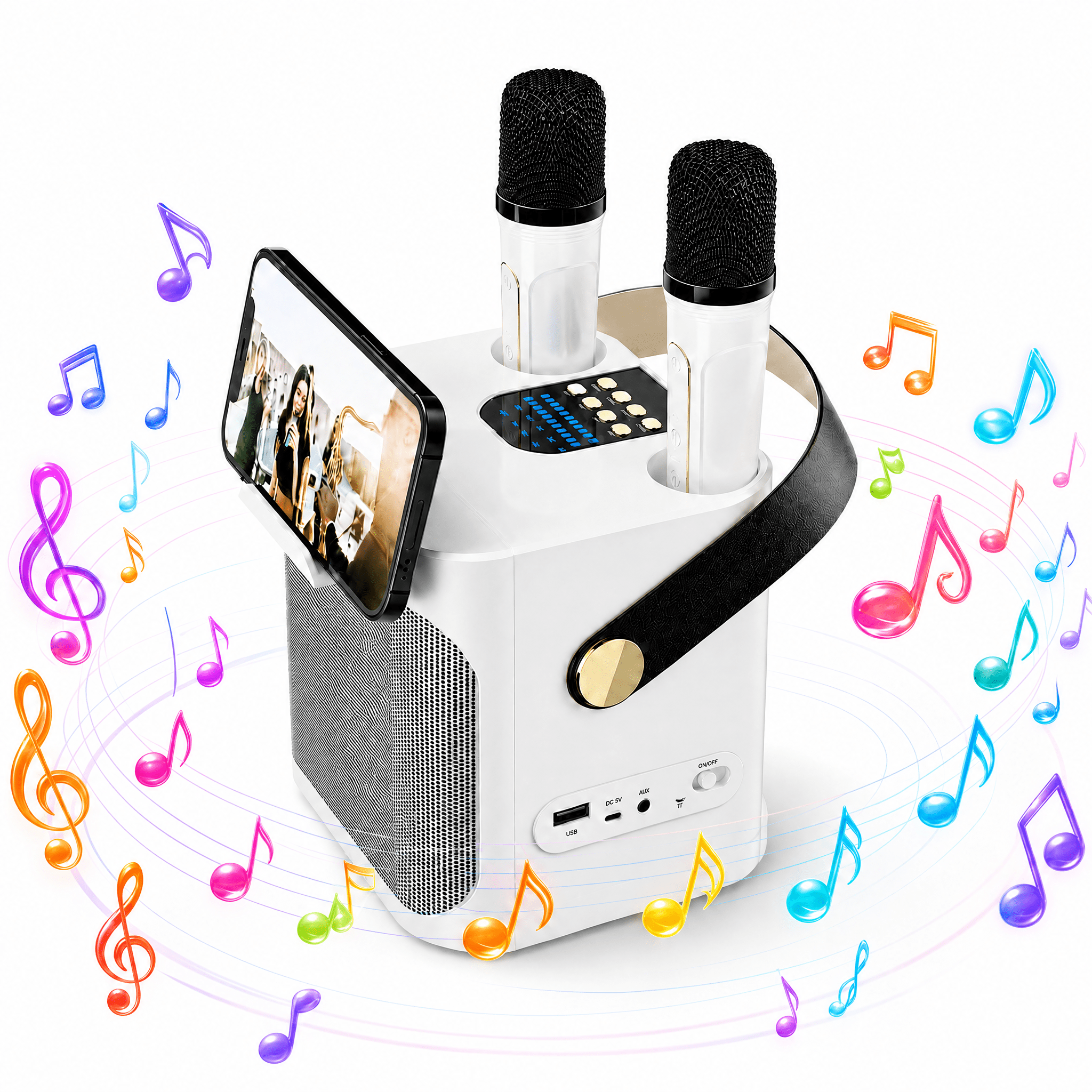 RHM皇馬 RM-K666 モバイルカラオケスピーカー ほぼ未使用 RHM K666PLUS Karaoke Machine with RGB Lights, 2 Wireless Mics