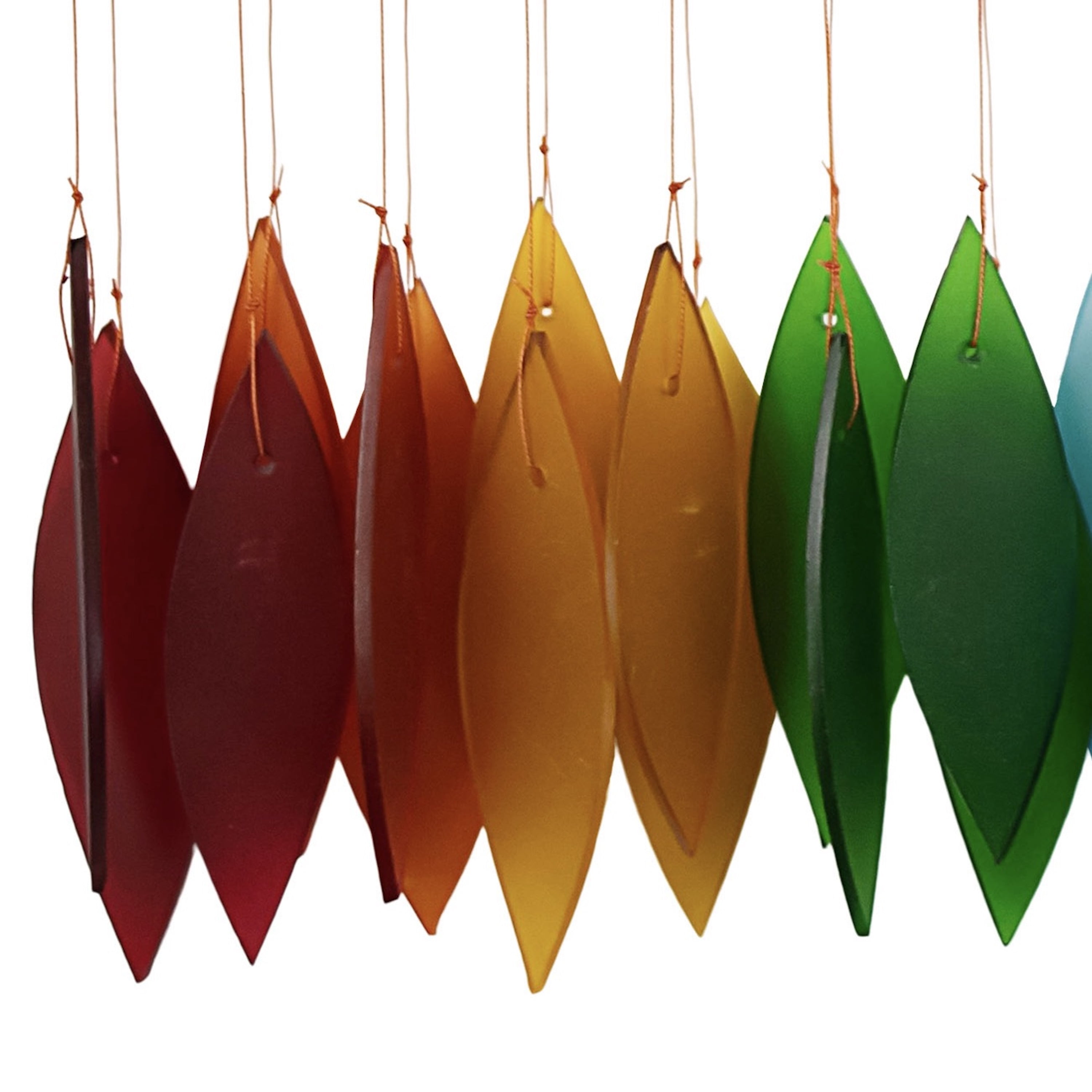 Blue Handworks Rainbow Glass Chime, Sandblasted Glass and Found Wood Handcrafted Wind Chime