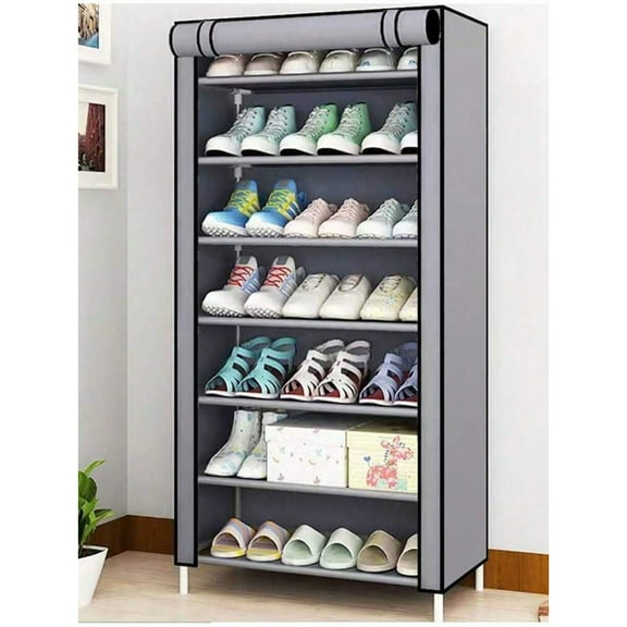 Grey 1pc Zipper-Closure Combination Shoe Rack Simple Cloth Shoe Cabinet Multi-Layer Storage Cabinet, Dust-Proof For Dormitory And Students,Shoe Rack with Dustproof Cover,Shoe Storage Cabinet Organizer
