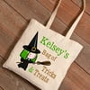 Personalized Halloween Trick-or-Treat Canvas Bag - Witch and Broom