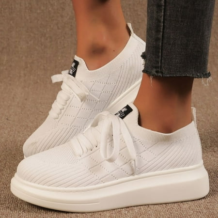 

Women s Fashion Large Size Platform Solid Color Lace-up Flying Knitted Sneakers Women s Gymnastics Sneaker Women Retro Sneakers Neon Sneakers for Women Gratis Wild Vibes Women s Sneakers Leopard Fall