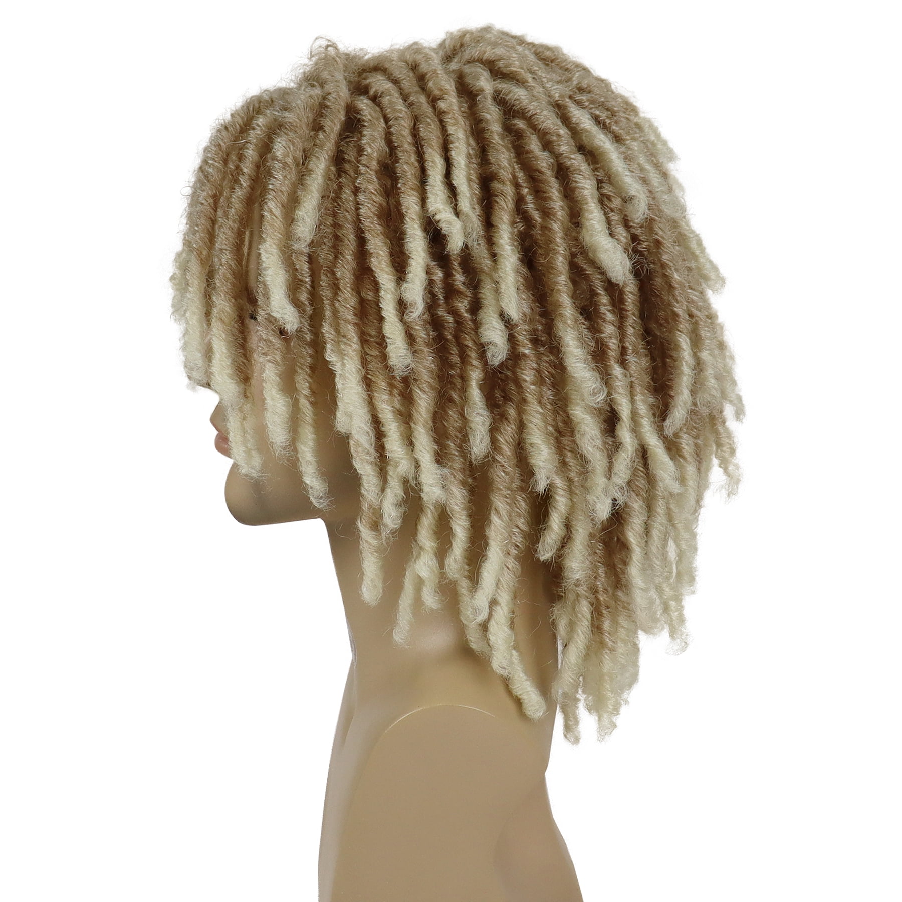 Short Dreadlocks Wigs for Men Ombre Blonde Curly Braided Wig with Bangs