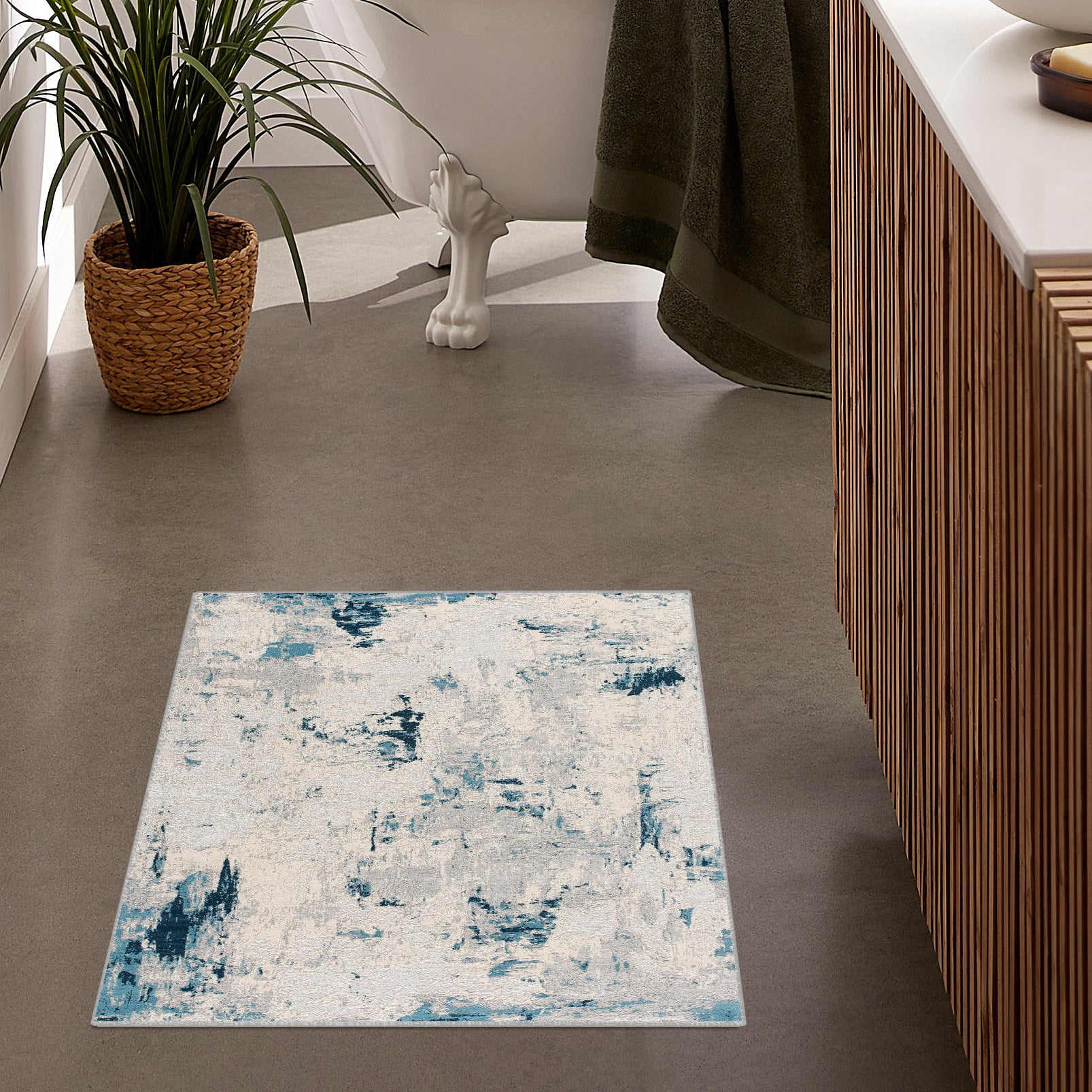 Tapis d'intérieur abstrait Rug Branch Vogue 2' x 7' (taille exacte : 2'3" x 7'), bleu crème, contemporain - Entrée, couloir, salle de bain et cuisine