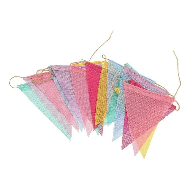 12 Uds. Bandera triangular de colores, cáñamo sintético, decoración de boda europea creativa, banderines para fiestas, banderines, banderines de cáñamo falso (2 uds.) JAMW Sencillez