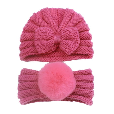 

Zlekejiko Toddler Baby Boys Girls Knitted Cap Beaniess Knotted Elastics Turban Hat Headband Headwear Set