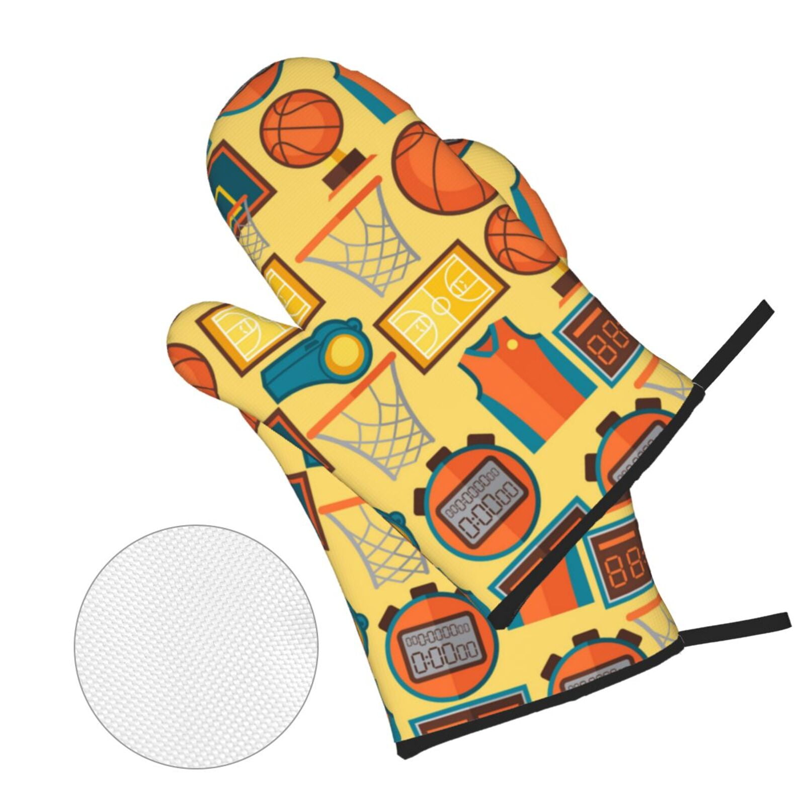 Sports Pattern With Basketball 4Pcs Oven Mitts and Pot Holders Sets Oven Kitchen Gloves Hot Pads for Cooking BBQ Baking Grilling