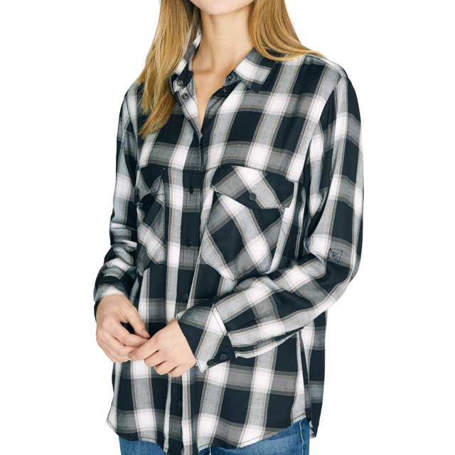 Sanctuary Clothing - Camisa a cuadros para mujer, color negro, mediano