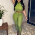 thumbnail image 2 of Timegard 2 Piece Yoga Sets for Women Ribbed Sleeveless High Neck Crop Tops and Drawstring Leggings Slim Workout Sets, 2 of 7