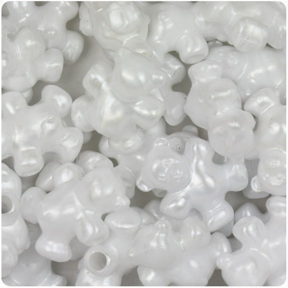 BeadTin White Pearl 25mm Teddy Bear Pony Beads (24pcs)