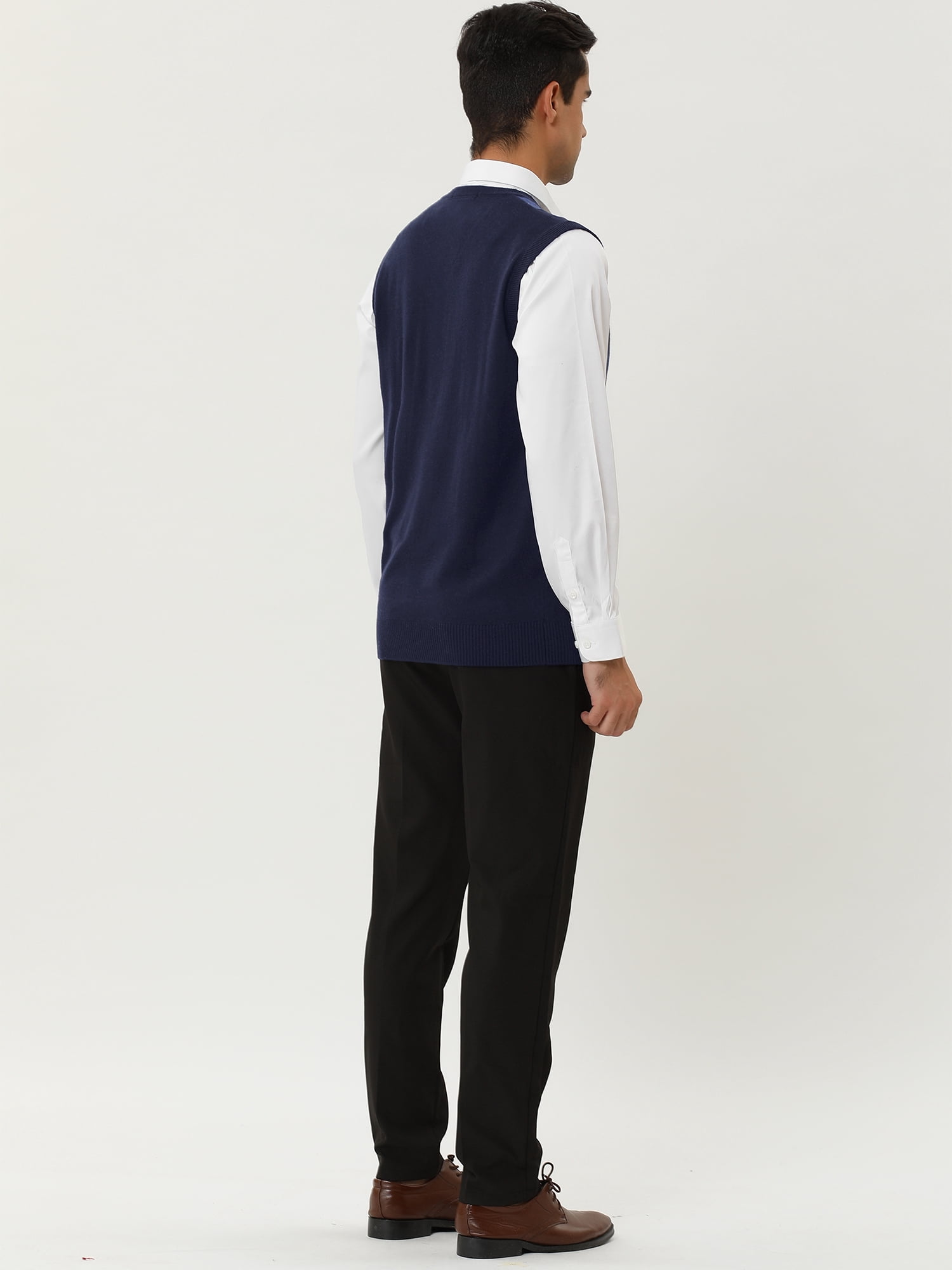 Unique Bargains Men's Argyle V Neck Slim Fit Sleeveless Knit Pullover Sweater Vests M Navy